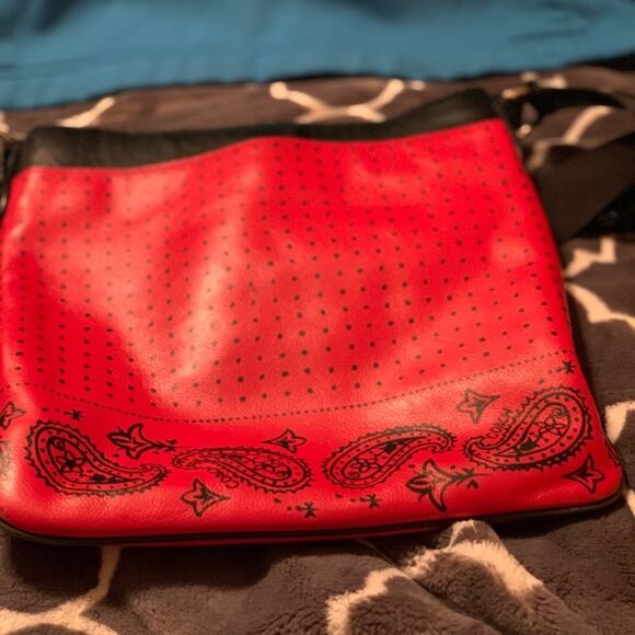 Coach Bandana Leather Crossbody Red & Black Paisley - Picture 6 of 6